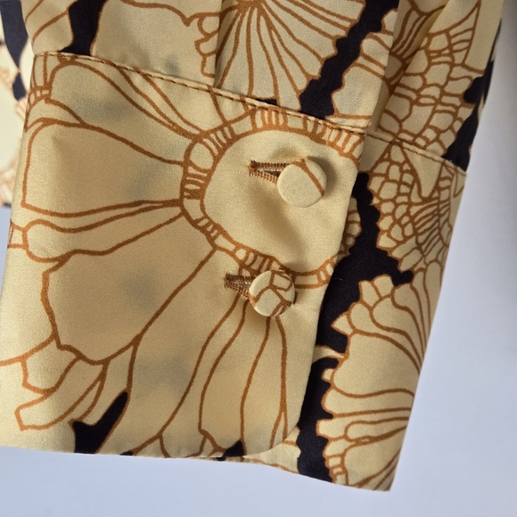 Rebecca Taylor Pop Art Floral Silk Blouse Butter Yellow Black Contemporary Chic - Picture 6 of 9
